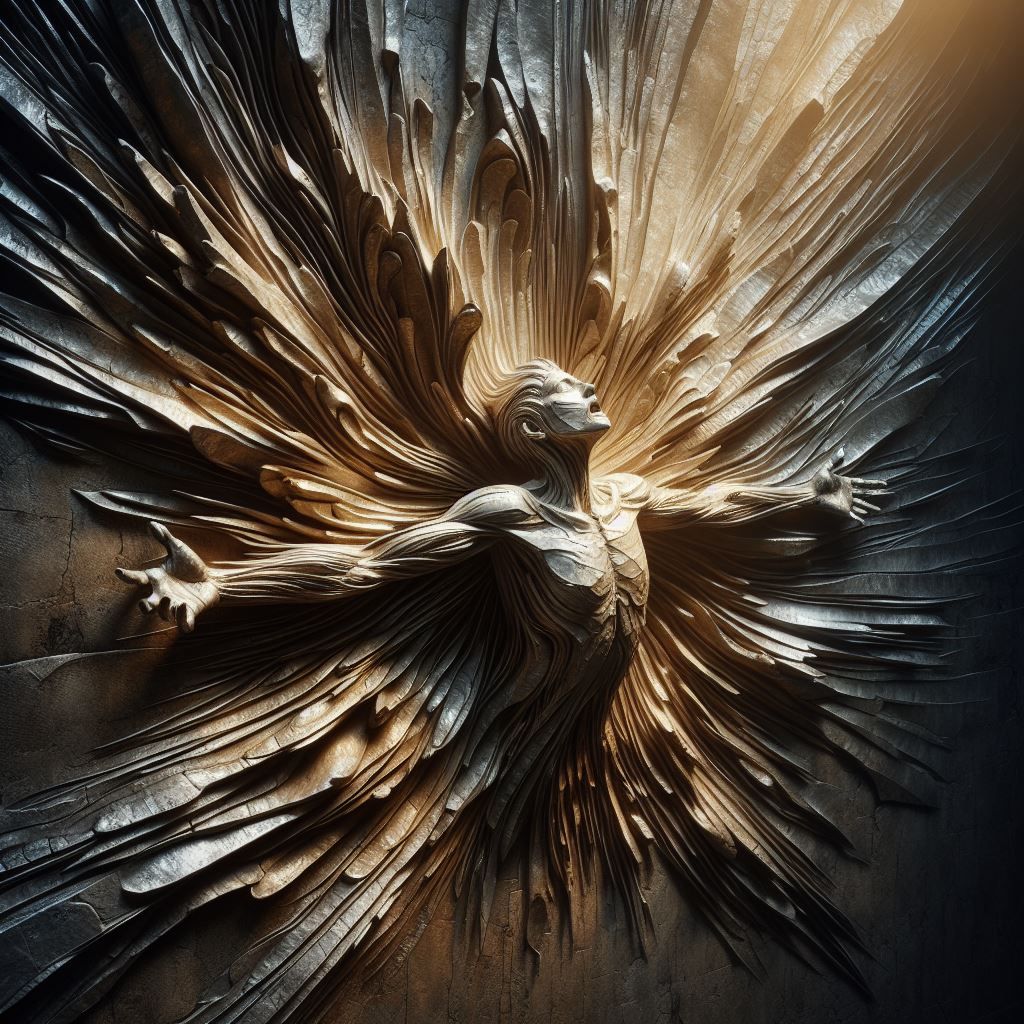 Metal sculpture of flight of Icarus