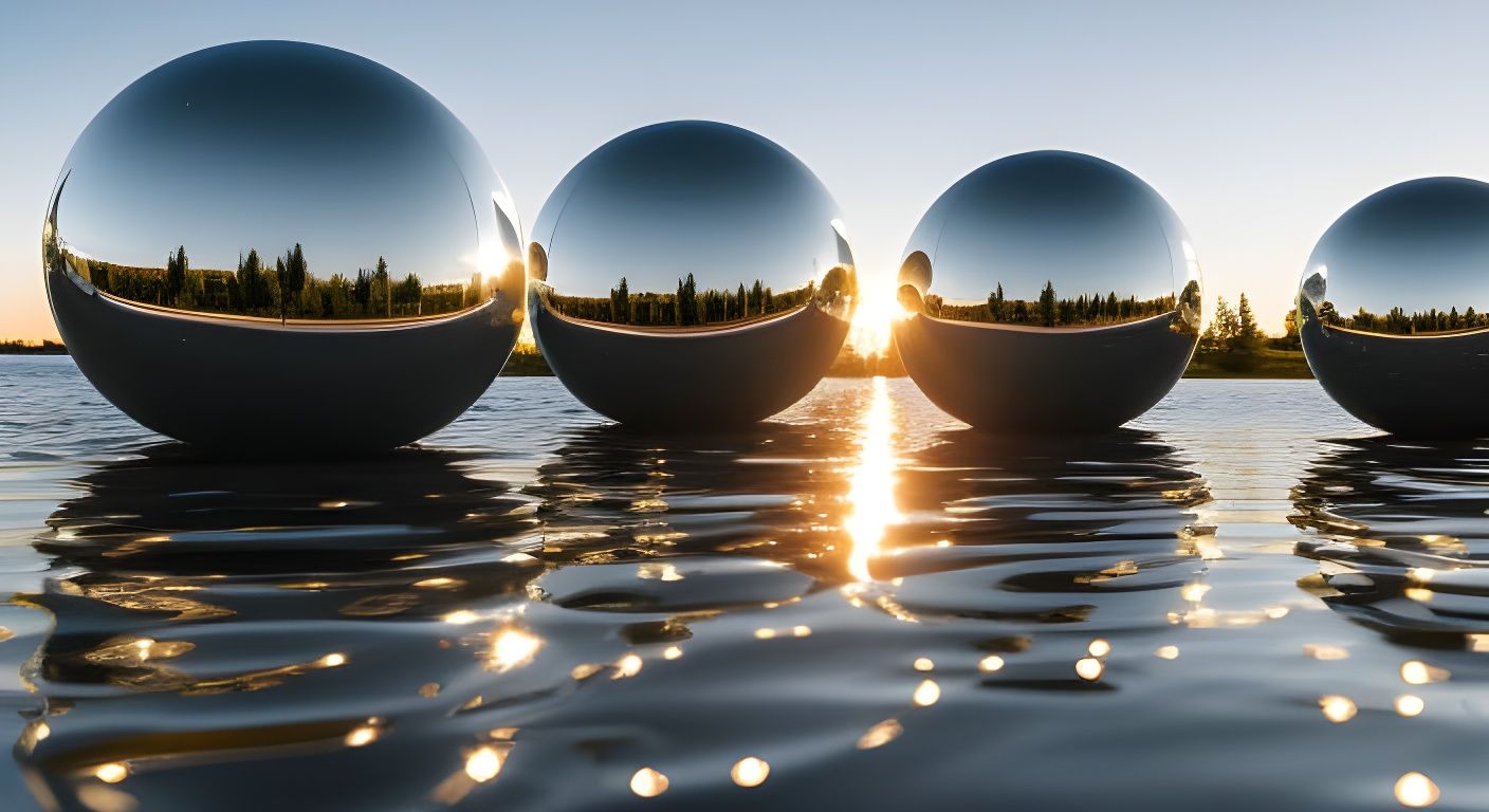 Art installation, Mirrored balls float on a lake in the country!  :)  by @Voodude_101