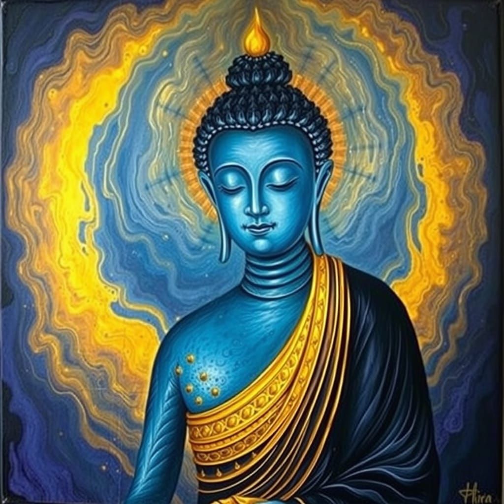 Surreal Ksitigarbha Bodhisattva Melting in Cosmic Dreamscape