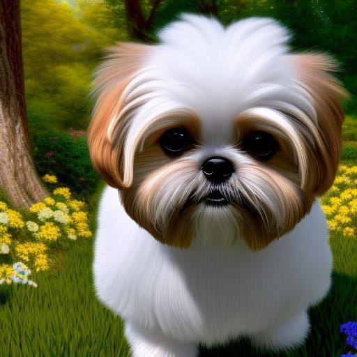 photorealistic lifelike cute short-haired Shih Tzu dog ultrarealistic ...