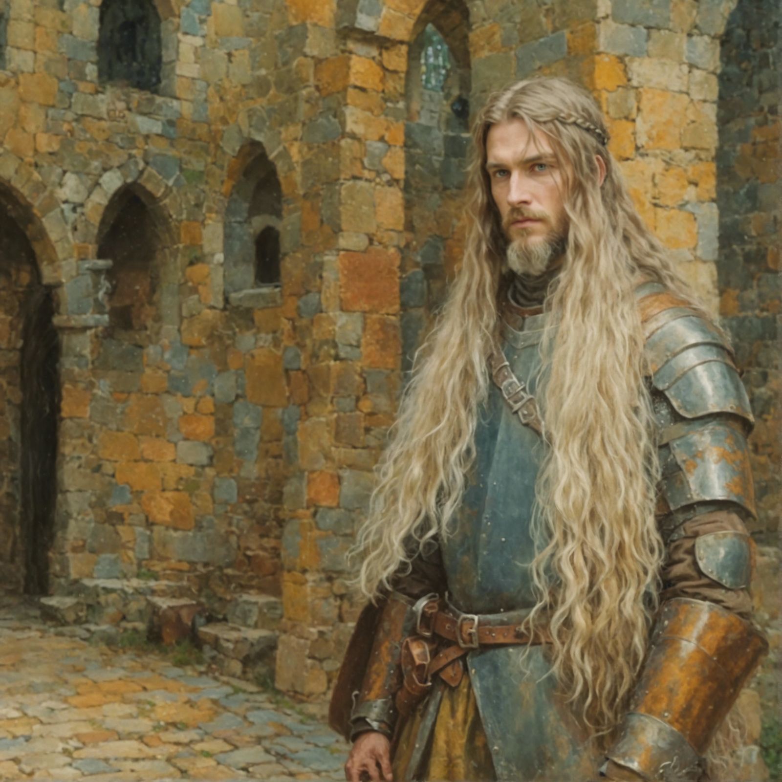 <lora:Anti color fume:1.0> <lora:Old school kick:1.0> Medieval knight with long hair