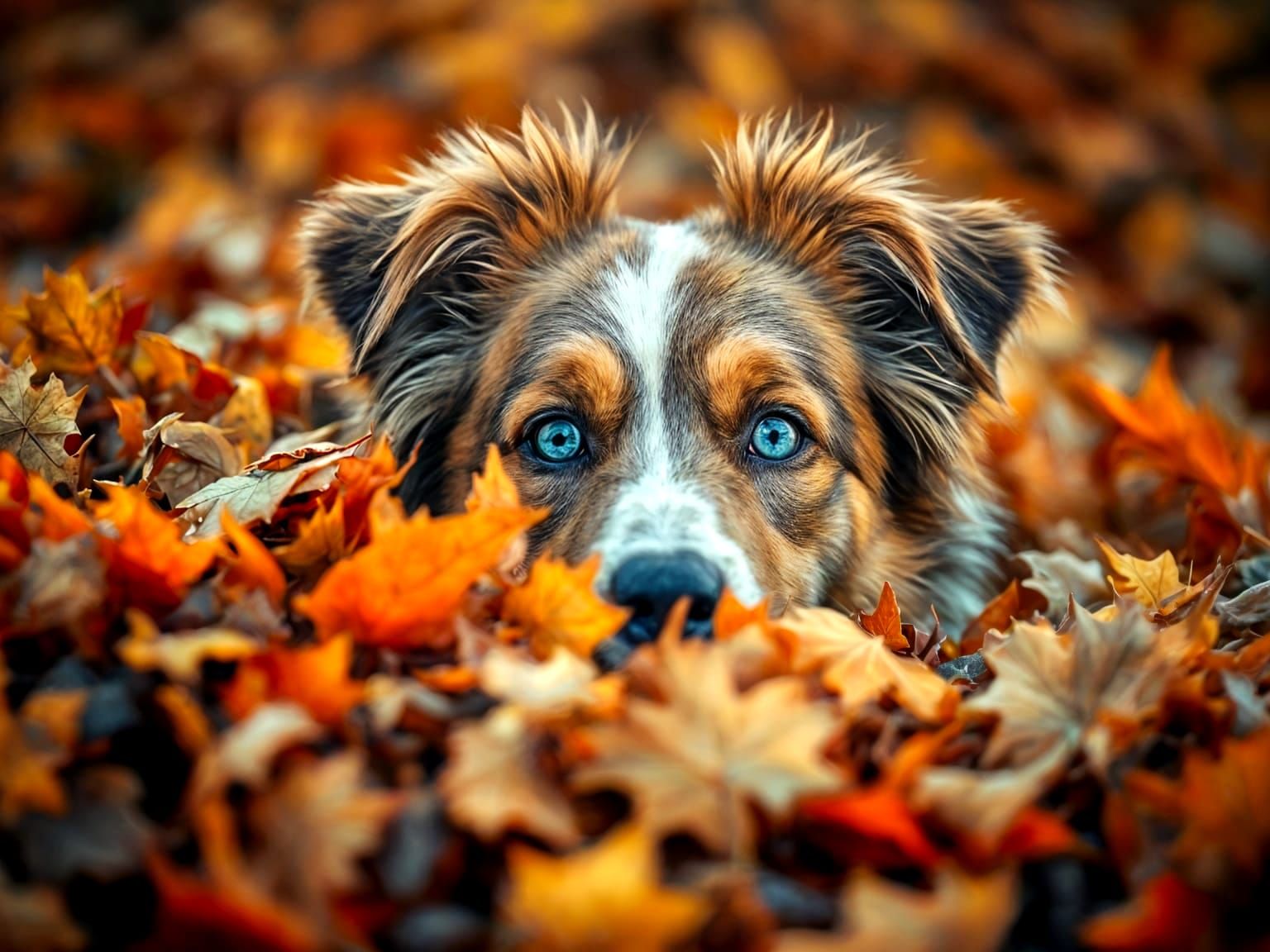 Cute Animals Playing in Autumn Leaves  by @nixxxnutz