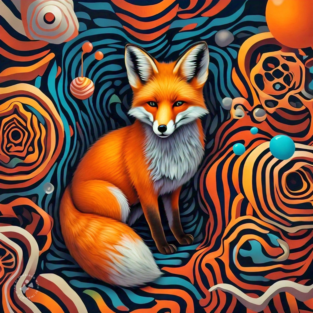 an abstract painting of a fox