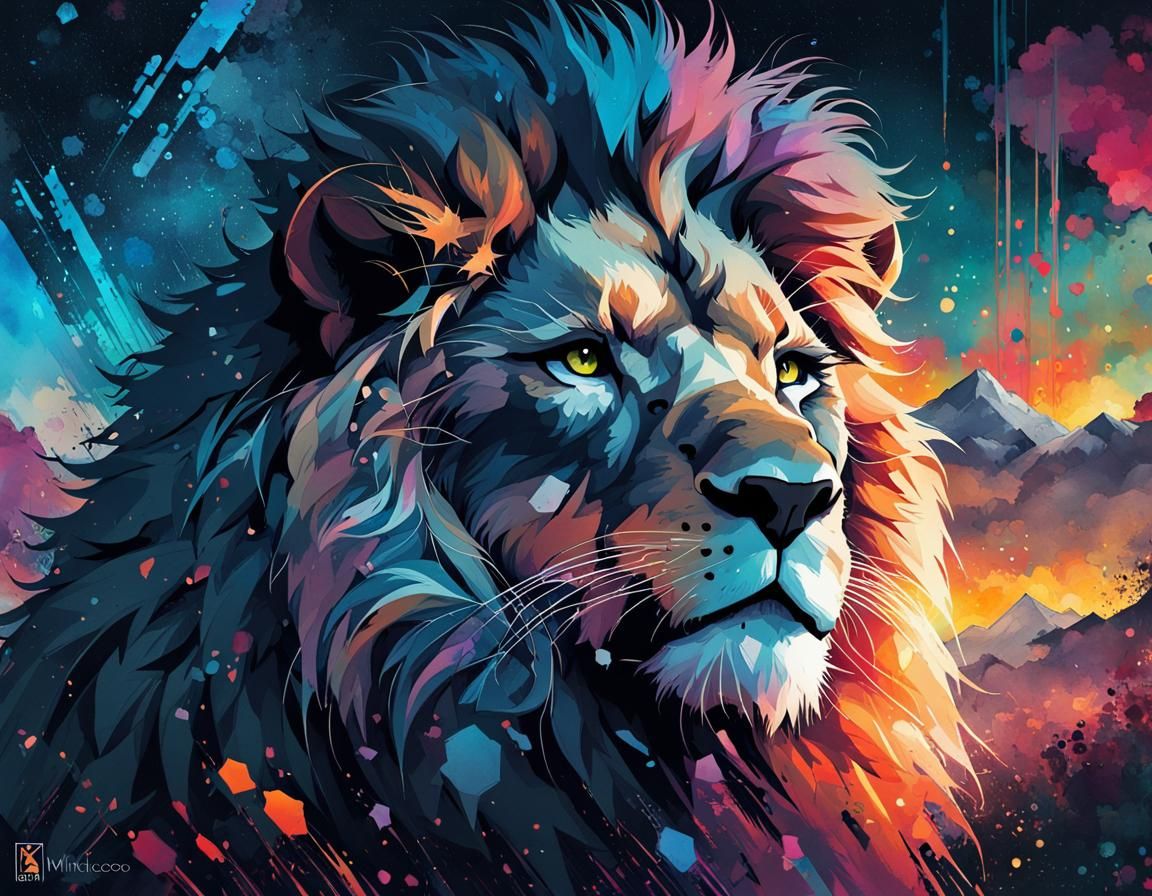 lion portrait by Brian Kesinger , comic book art, perfect, s...
