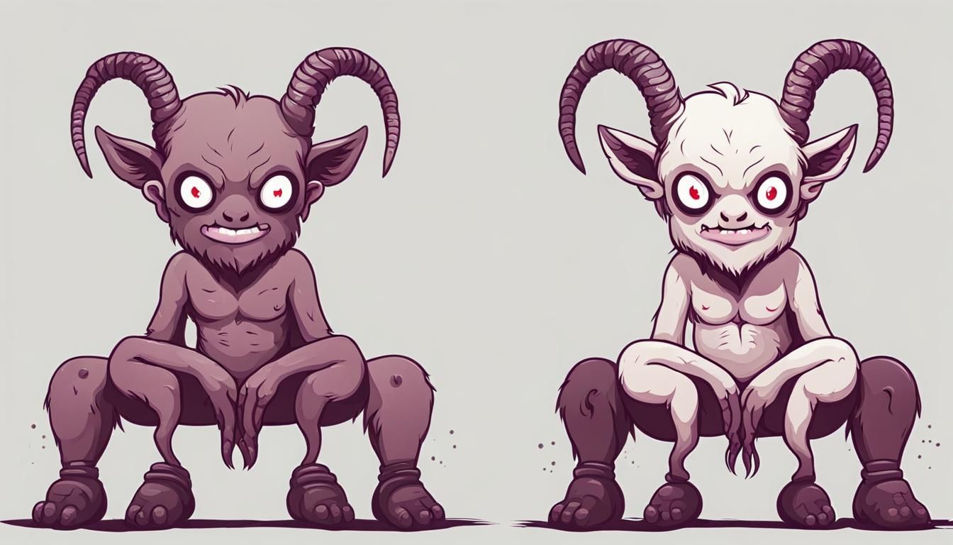 cute demon with goat legs sitting