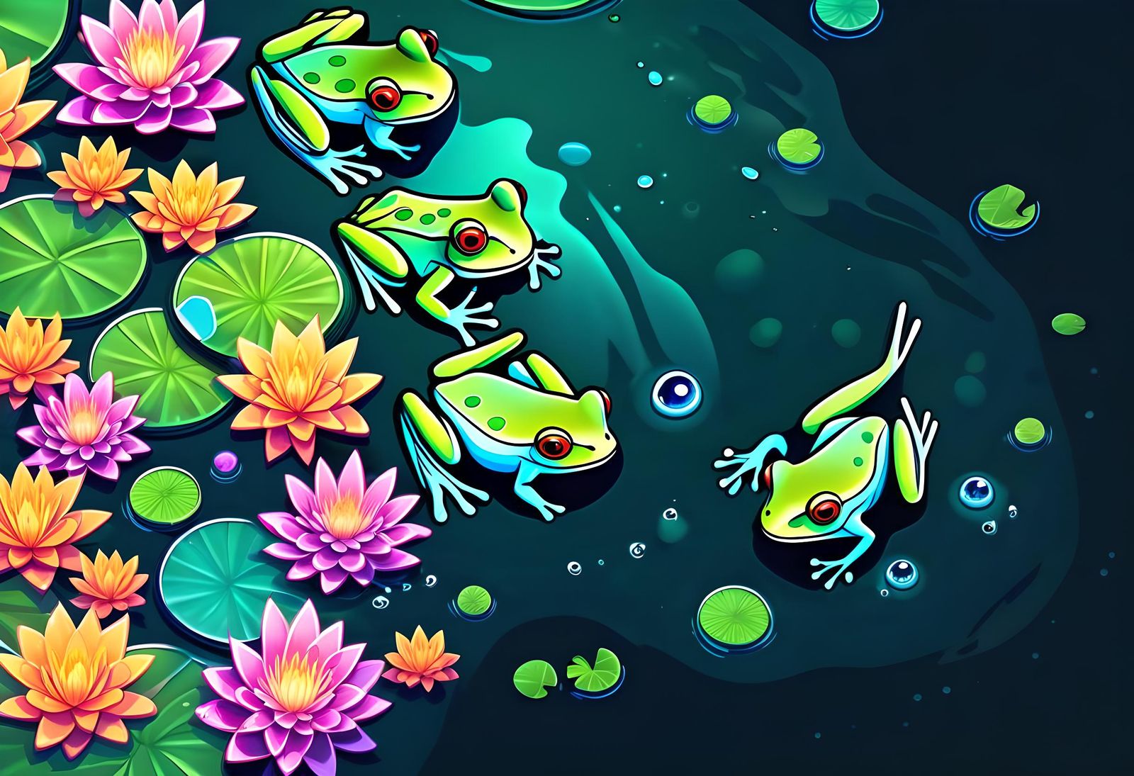 Frogs on a Pond - AI Generated Artwork - NightCafe Creator