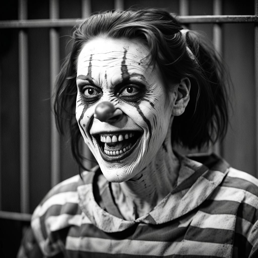 Zombie Monkey Monster Clown Woman Prisoner Grinning Maniacal...