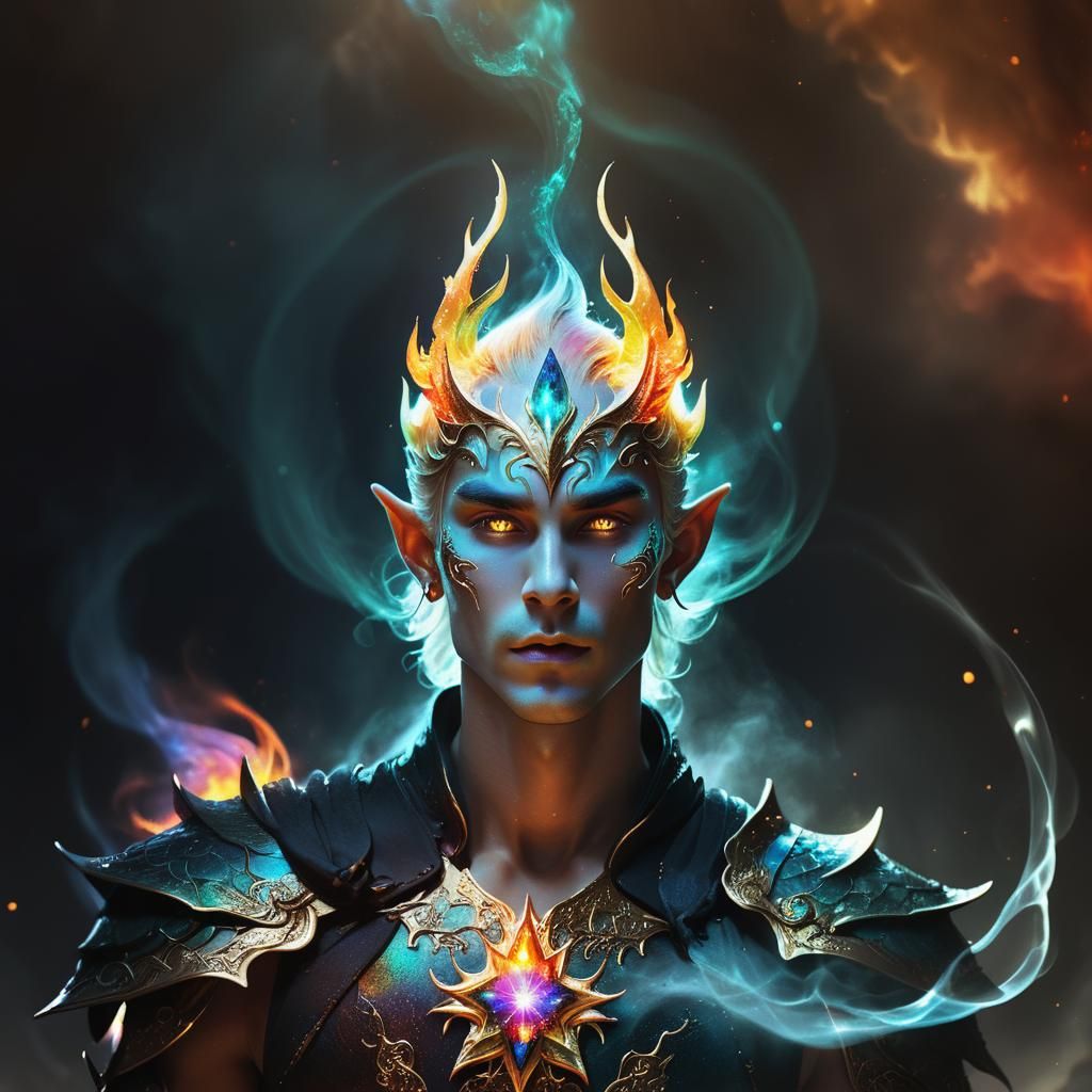 A Battle Elven Prince, embodiment of Dragon, Vibrant, surrea...