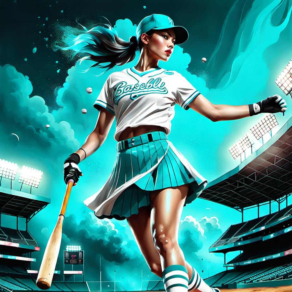 A baseball girl, photorealistic Artwork by Alberto Seveso.  by @SmitAiArtist