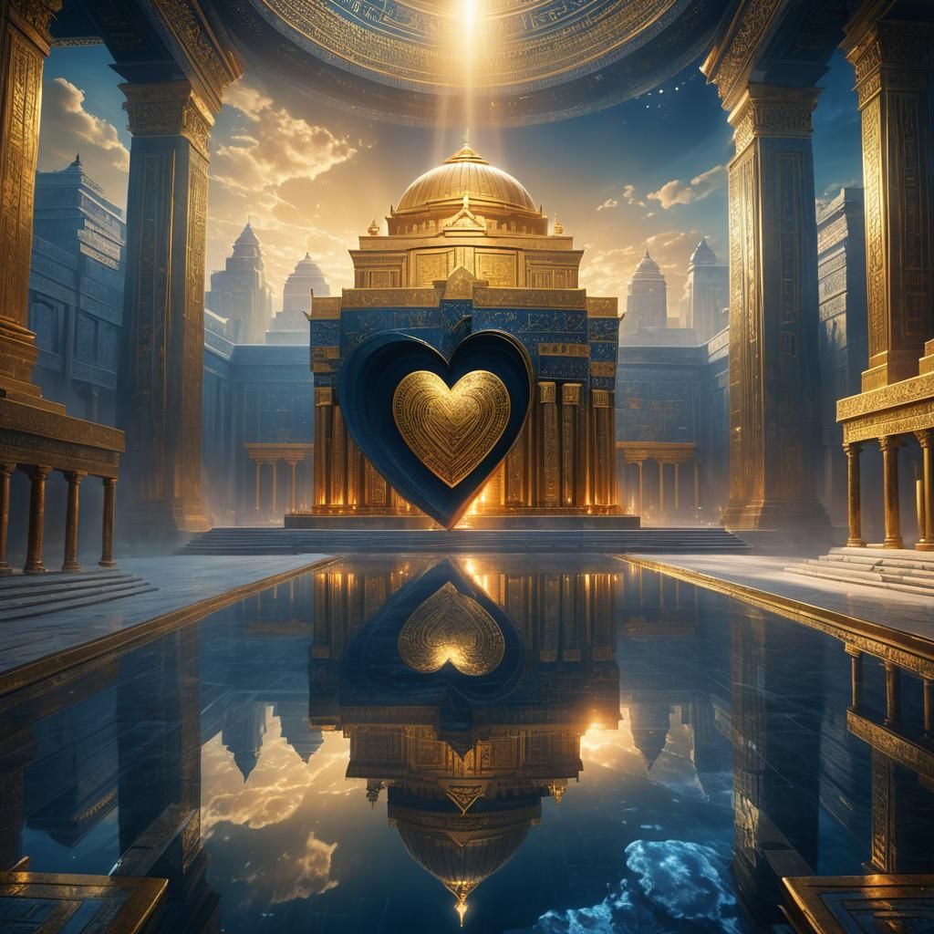 Heart Reflecting Majestic Temple in Digital Art