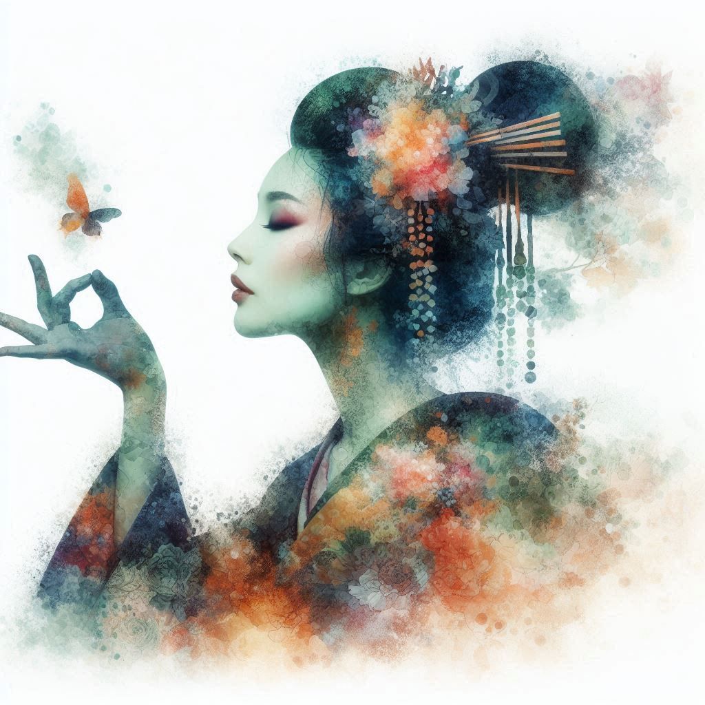 double exposure beautiful fantasy DALL-E 3 portrait landscape..