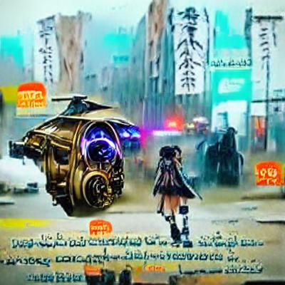 Anime heroine steampunk schoolgirl neon