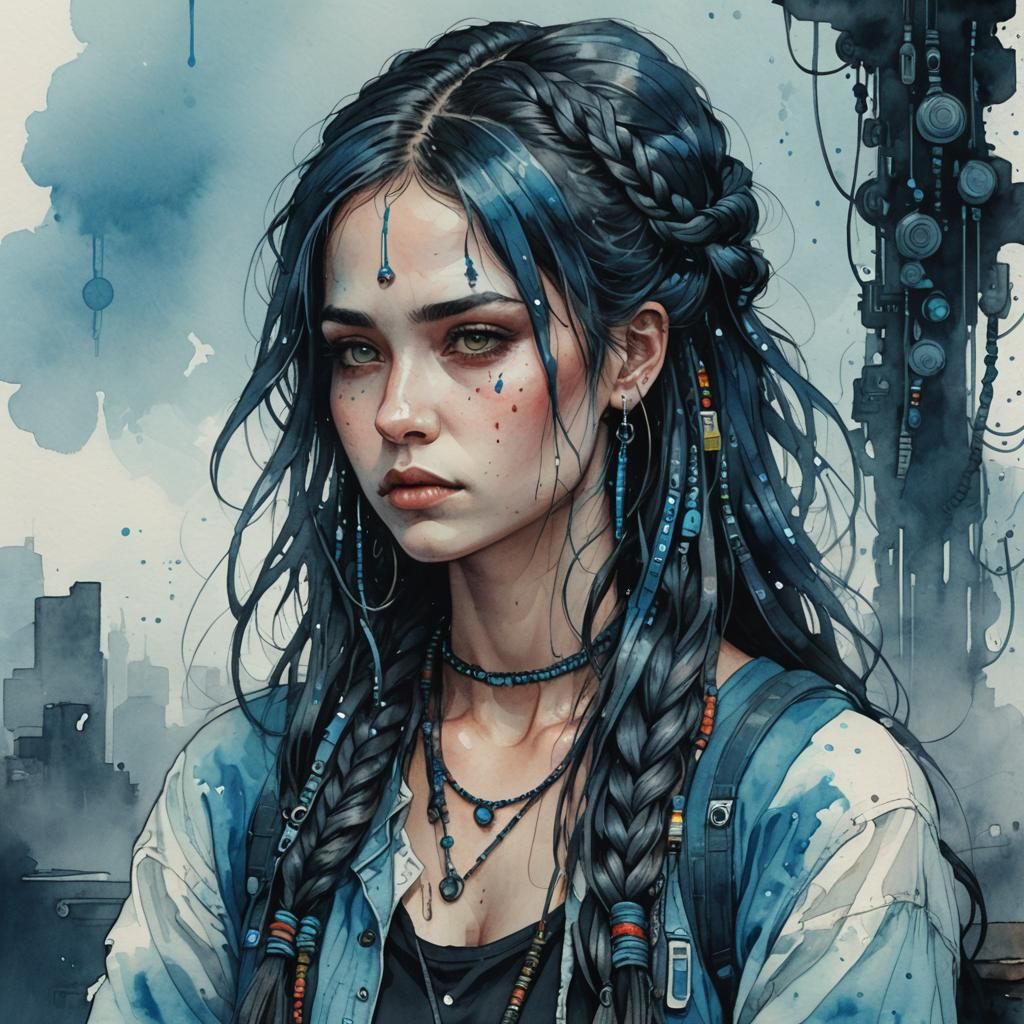 (semi realistic)(detailed)(misty watercolor)a digital RAW painting of a, overtly inviting, slim, petite ...  by @Wriked