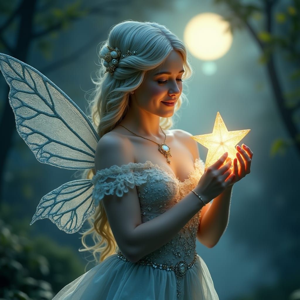 Silvermoon fairy lovely woman holds a star