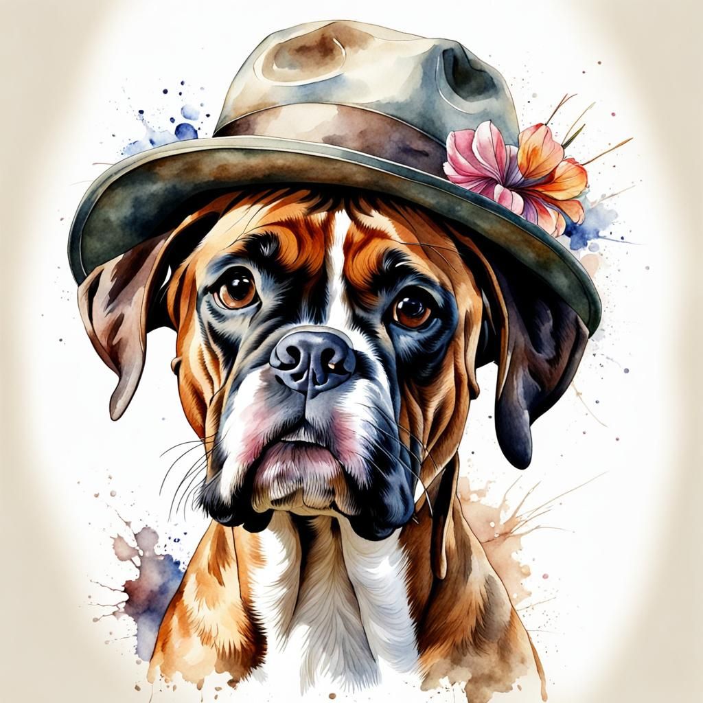 Portrait in watercolours. Boxer dog-girl