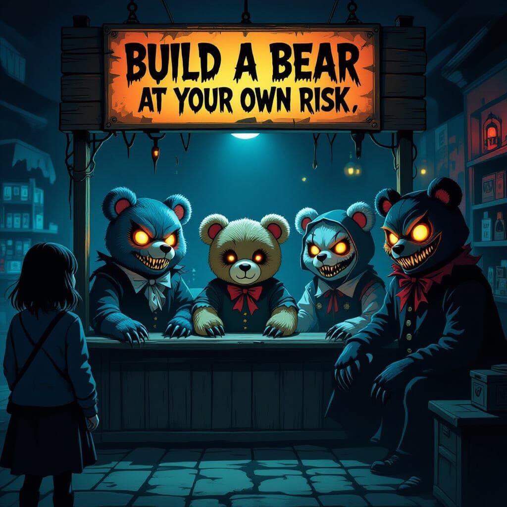 A build a bear booth where all the bears give the evil eye to people at the booth. The bears look really ...  by @Jakob Darkening