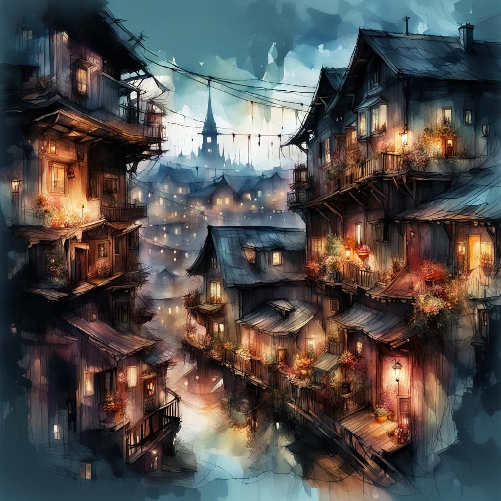 Town at midnight  by @Phelodivia