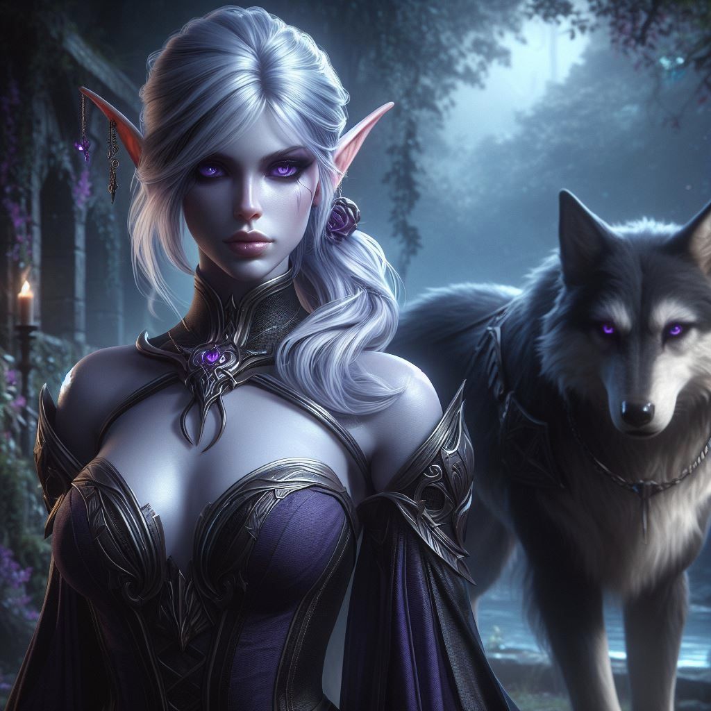 Dark elf maiden with her wolf 🐺