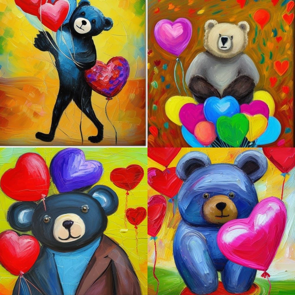 cute valentines day bear with balloons and flowers