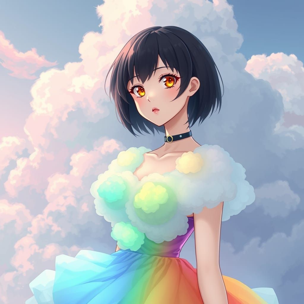 Rainbow fluffy clouds dress
