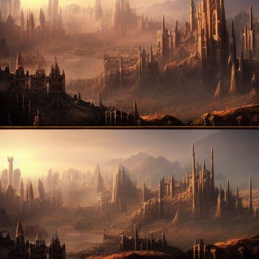 a high fantasy magic city in the desert with districts separ...