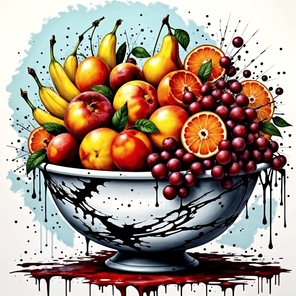 <lora:BLOOD ORANGE:1.0> Splatter ink art of a marble bowl of...