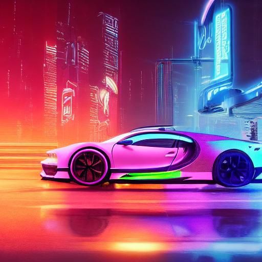 glowing neon Bugatti Chiron going from a video game to real-life - AI ...