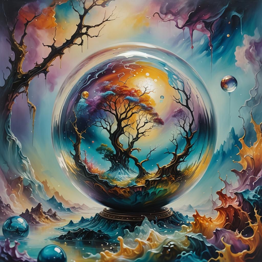 Surreal Fantasy World Inside Glass Orb
