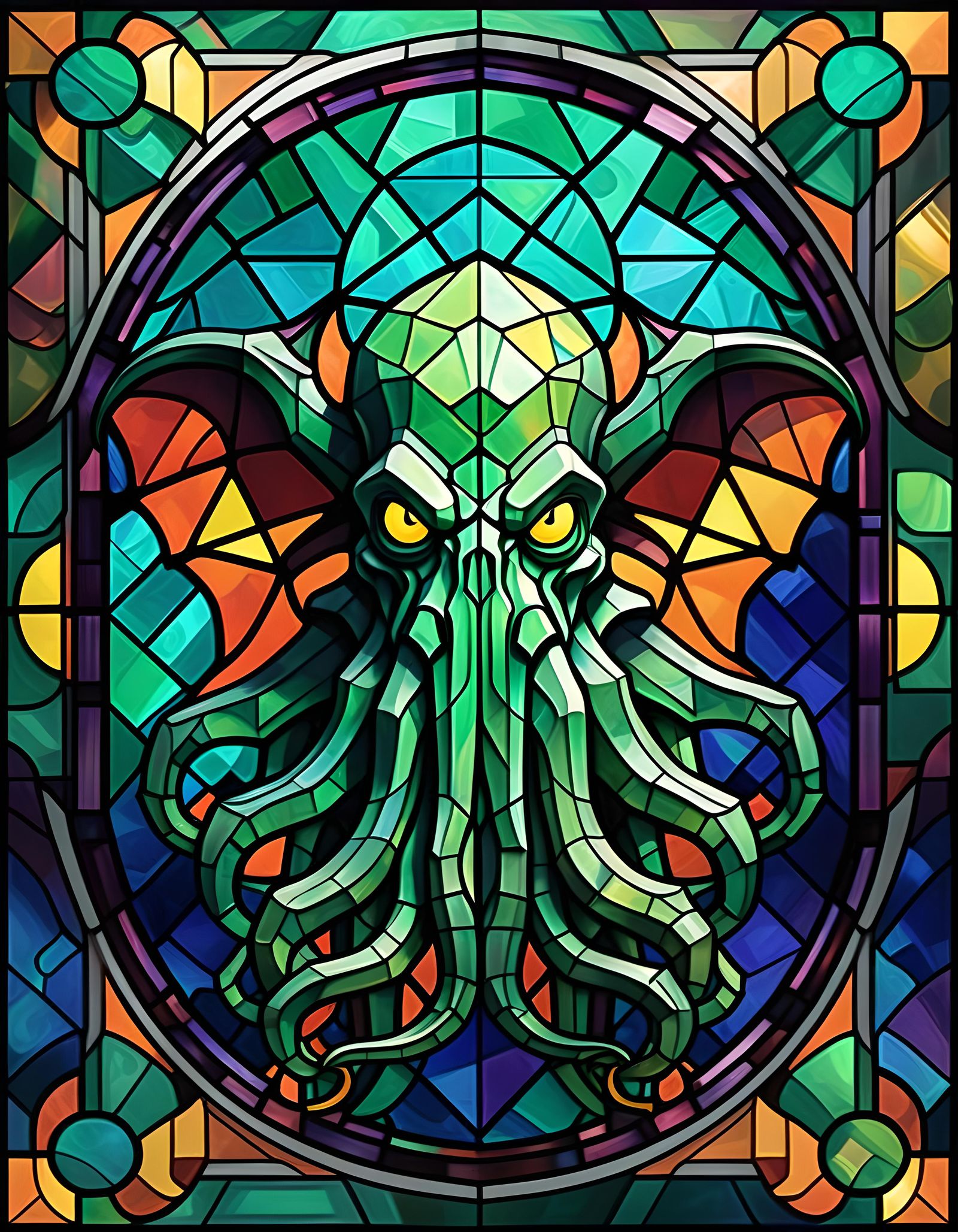 Stained Glass Window of Cthulhu - AI Generated Artwork - NightCafe Creator