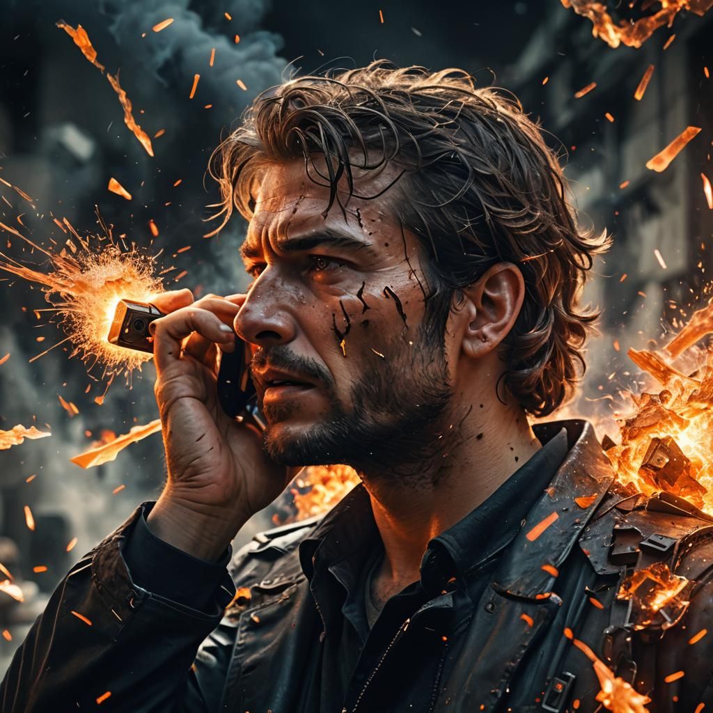 Exploding Communication Device in Hyperrealistic Cinematic S...