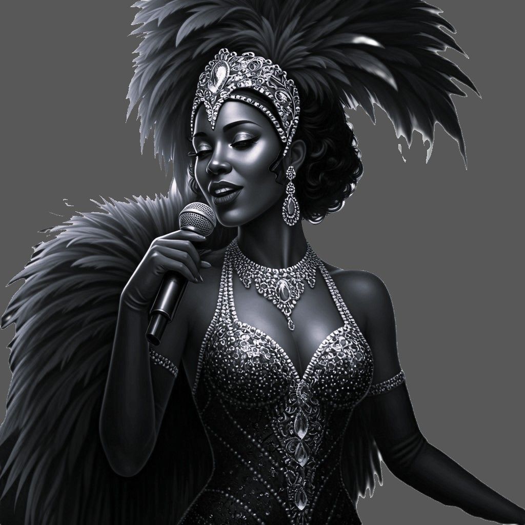 A BEAUTIFUL BLACK FEMALE SHOWGIRL CABARET JAZZ SINGER DRESSE...