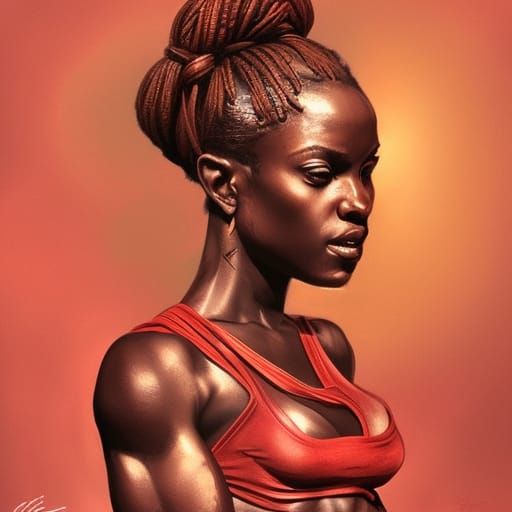 Beautiful African Lady In Red Cut-off T-shirt and Miniskirt (Different Artists?)