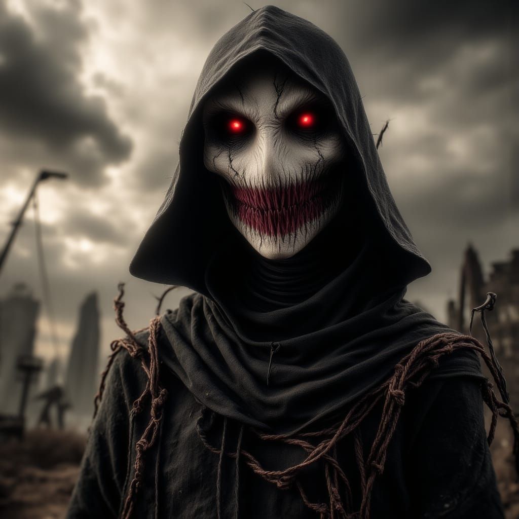 <lora:Obscured Horror:1.0> A professional rendering, hyper-realistic, highly detailed portrait of a menacing [character description, e.g., s...