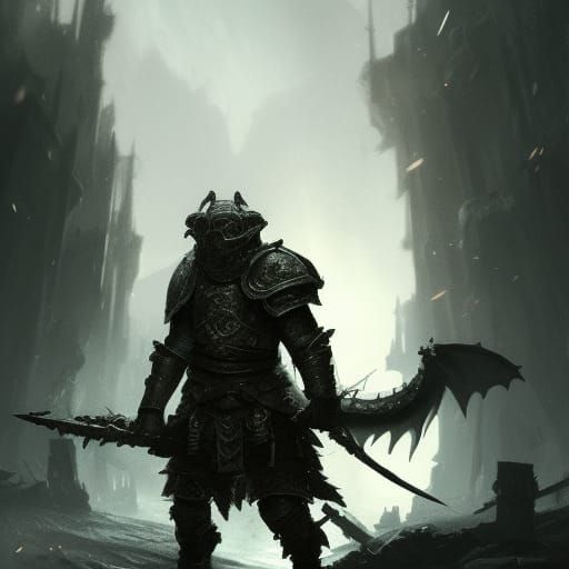 Dragonborn with a heavy clad in armor. Lost in a battlefield...