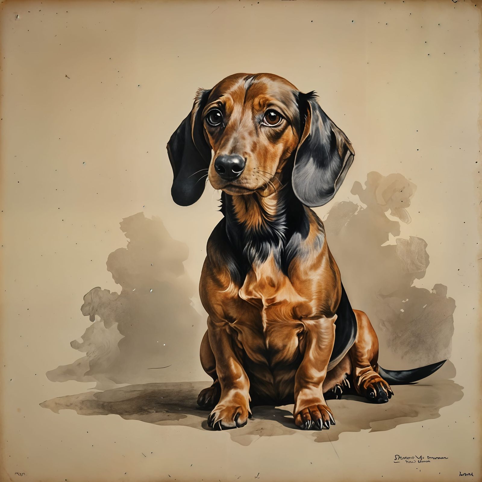 A print of a dachshund in the style of Edward Landseer