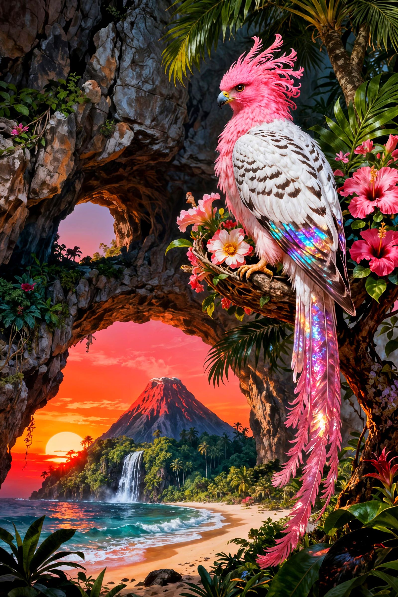 The Crested pink falcon of Sunfire Atoll  by @Tiny Pearl Cat