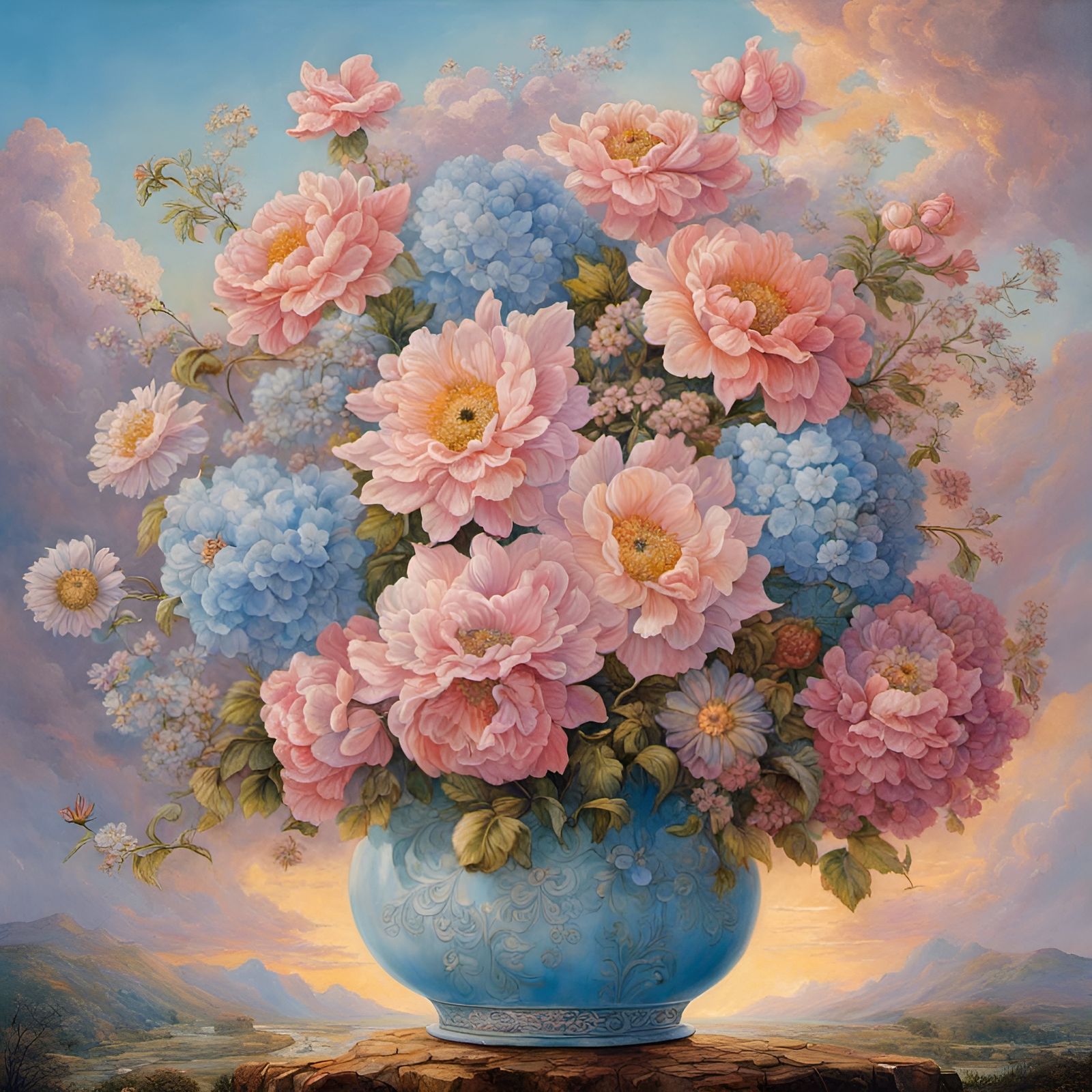 bouquet of pastel flowers in a light blue vase  by @DiegoHamburg