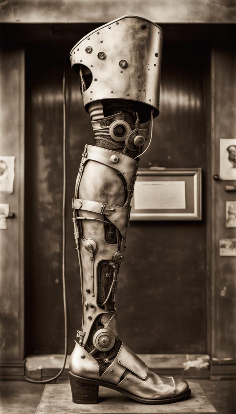 Art Installation, Prosthetic Leg, 1900s Photo Badly Damaged,...
