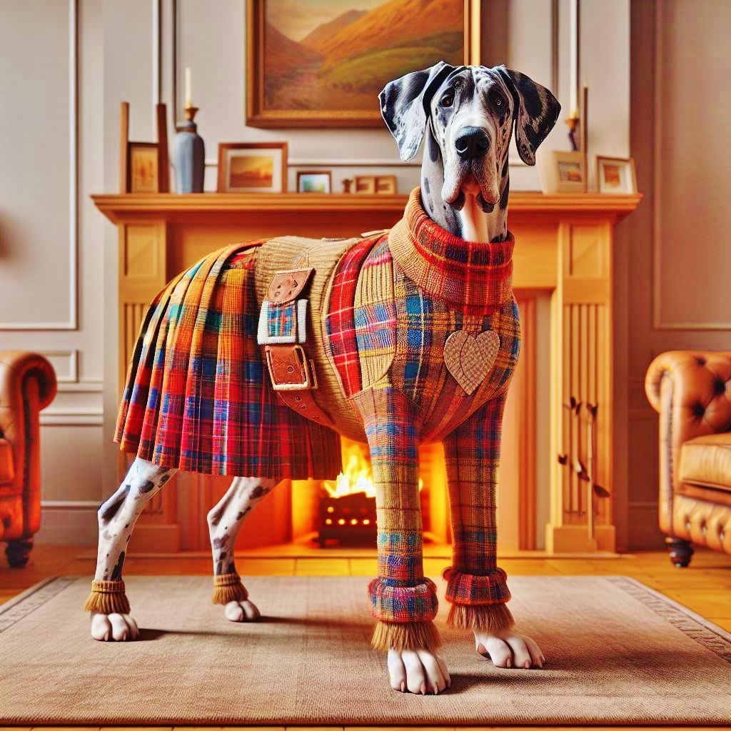 Great Dane in kilt