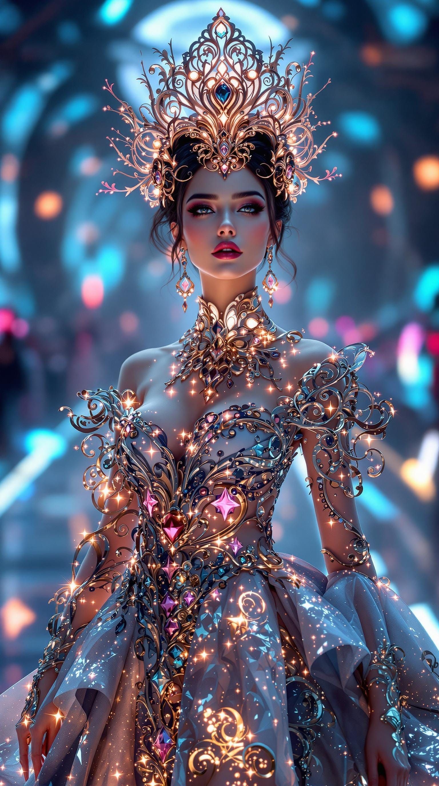 Masterpiece Monday (On the Runway:2.5) (A full body shot beautiful model wearing a high-fashion artistic ornate filigree ...  by @Lennis