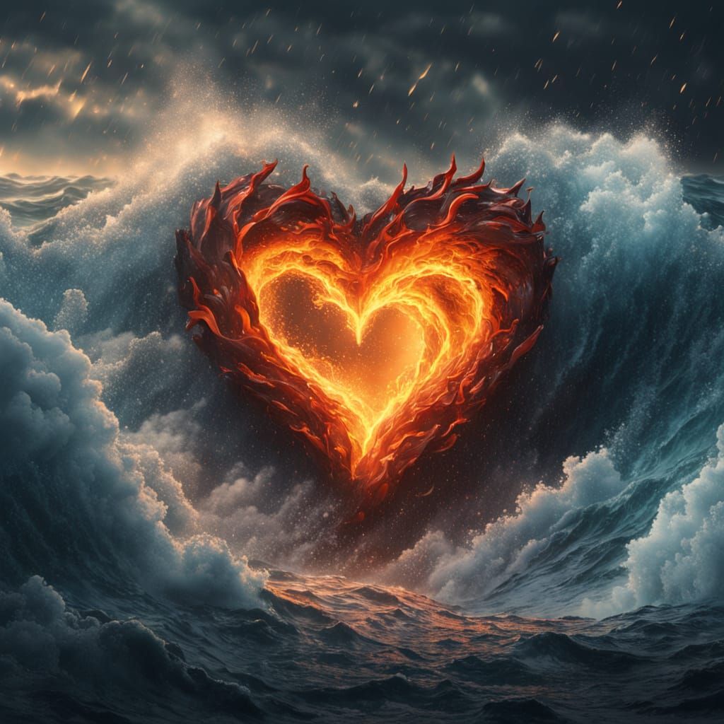 Love Triumphs Over Turbulent Waves in Hyper-Realistic Art