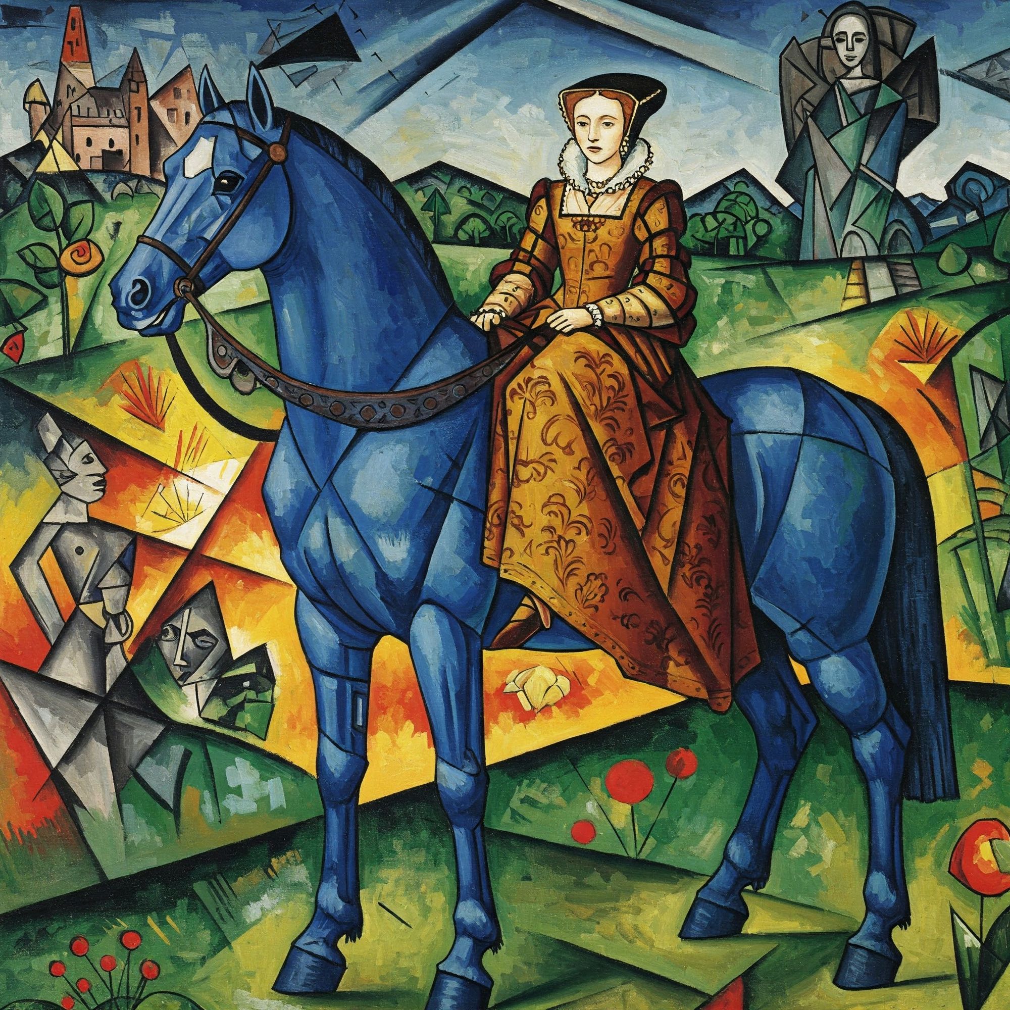 Anne Boleyn riding Franz Marc's blue horse