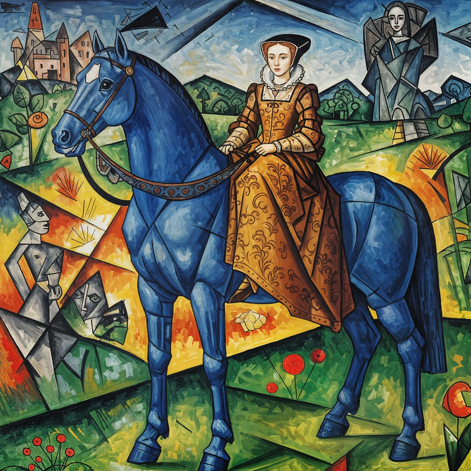 Anne Boleyn riding Franz Marc's blue horse