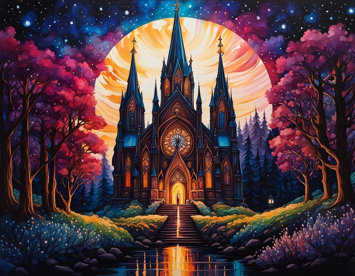 Intense Sparkling Midnight Cathedral Alcohol Ink Deep Saturation 🌚✨Seb McKinnon Dan Mumford  by @FizzyElf