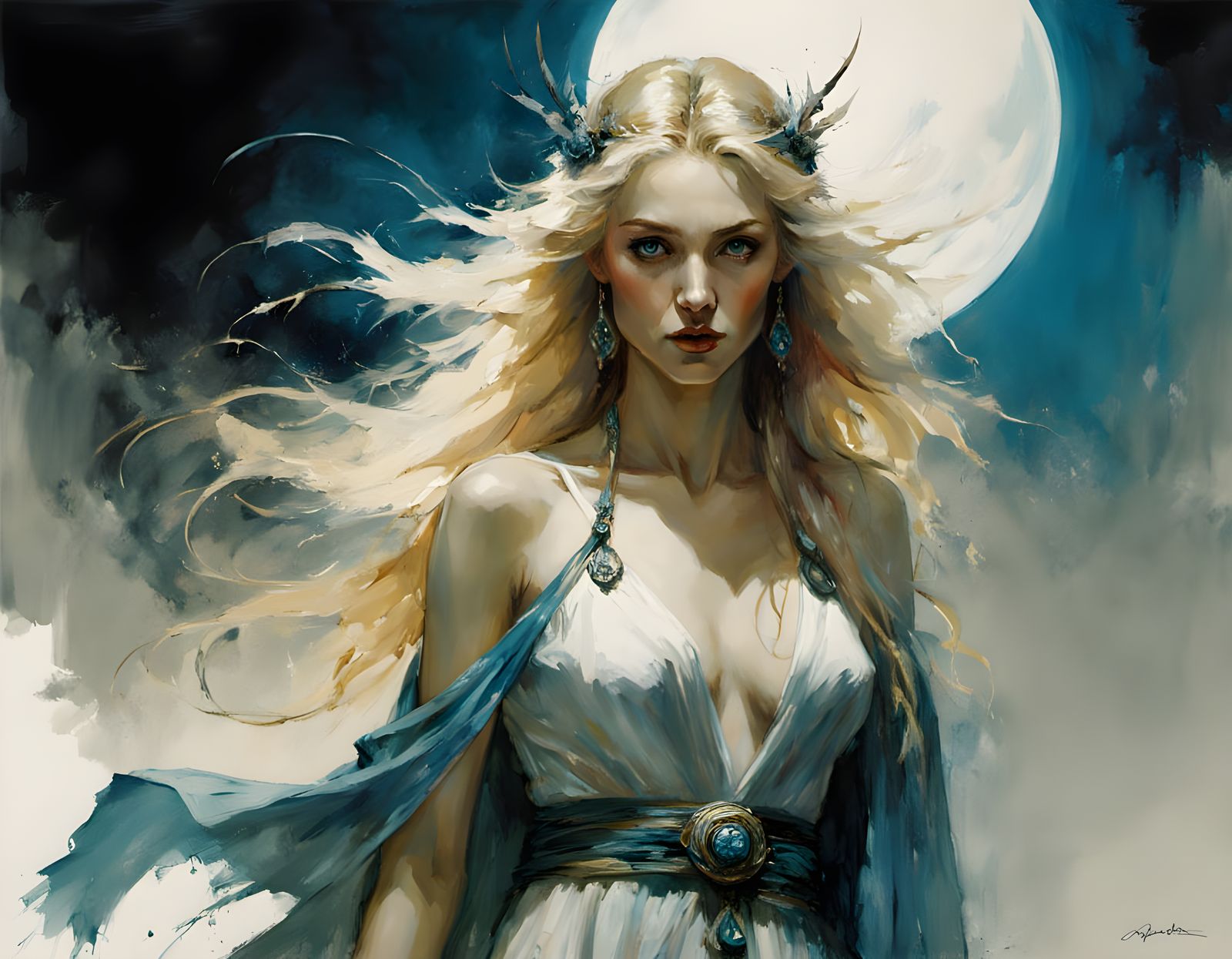 Regal Druid Priestess in Chiaroscuro