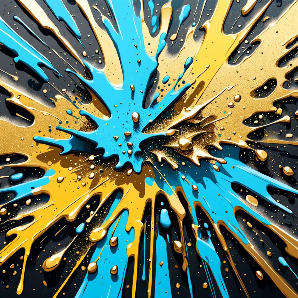 splatter pattern witg  gold crystal , glitters,
