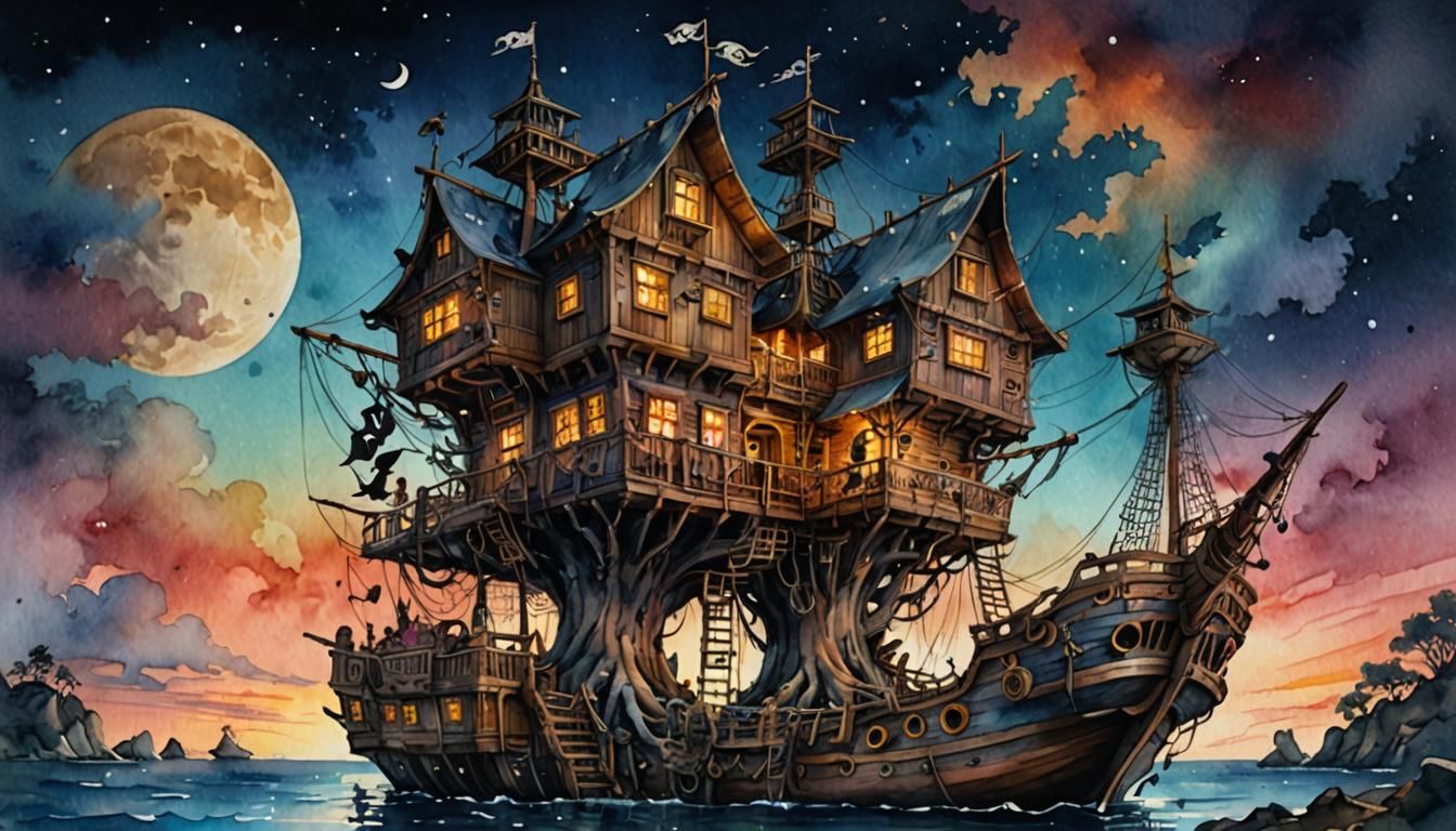 Pirate Treehouse-Boat  by @The Leycer