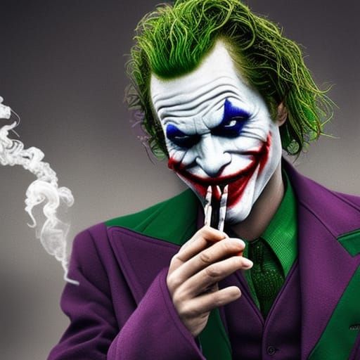 Closeup of the joker smoking a pipe Epic cinematic brilliant stunning ...