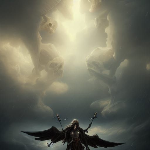 Celestial Angel vs Darkness Skeleton in Thunderstorm