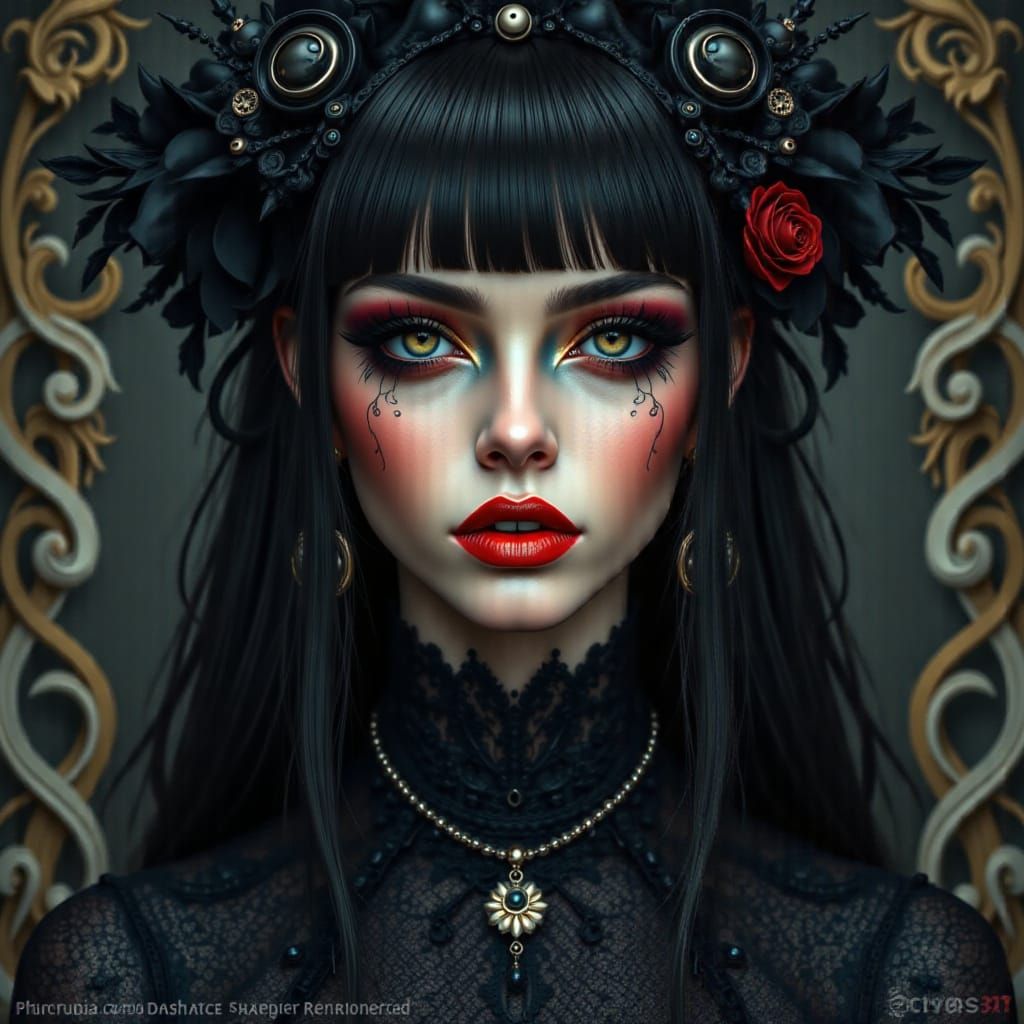 <lora:Goth-punk:1.0> goth-punk, 3D, painttool SAI, Beatrice Alemagna style, ultra detail, portrait, close up, 3d, 4k, whimsical, perfect sym...